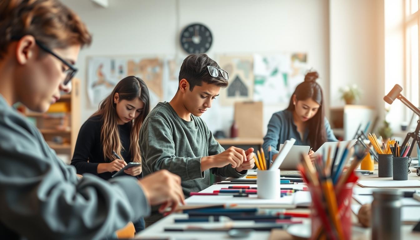 Student using learning strategies while studying